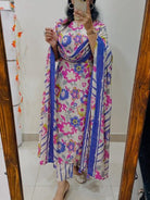 Blue Multicolour Floral Embroidery Cotton Straight Suit Set - BONYHUBSALWAR KAMEEZ