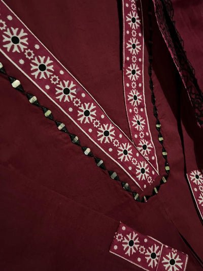 Classy Maroon Pure Cotton Printed Straight Suit Set - BONYHUBSALWAR KAMEEZ