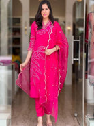 Elegant Magenta Embriodery Cotton Straight Suit Set - BONYHUBSALWAR KAMEEZ