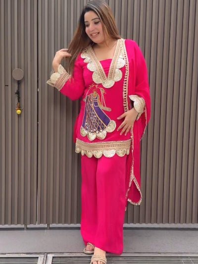 Rani Pink Lace Embroidery Luxurious Rayon 3 Piece Suit - BONYHUBSALWAR KAMEEZ