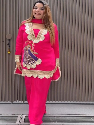 Rani Pink Lace Embroidery Luxurious Rayon 3 Piece Suit - BONYHUBSALWAR KAMEEZ