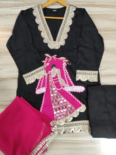 Black Lace Embroidery Luxurious Rayon 3 Piece Suit - BONYHUBSALWAR KAMEEZ