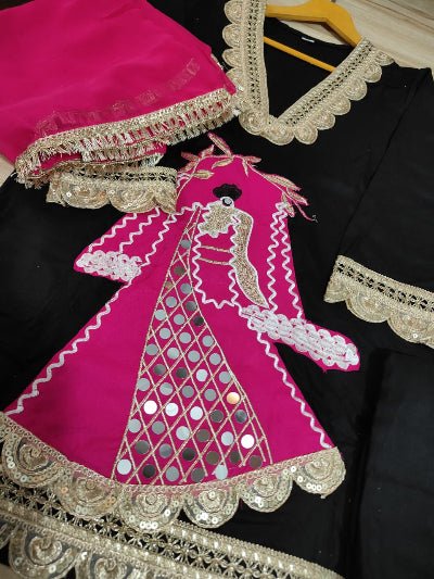 Black Lace Embroidery Luxurious Rayon 3 Piece Suit - BONYHUBSALWAR KAMEEZ