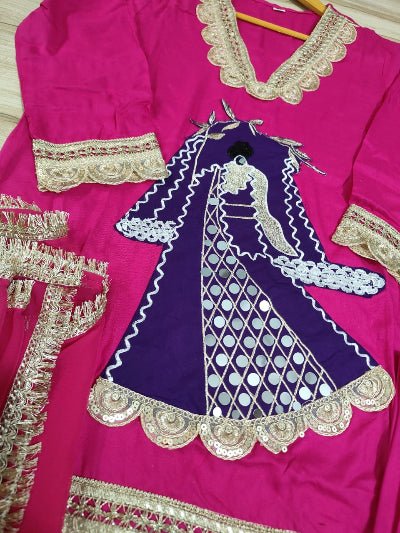 Rani Pink Lace Embroidery Luxurious Rayon 3 Piece Suit - BONYHUBSALWAR KAMEEZ