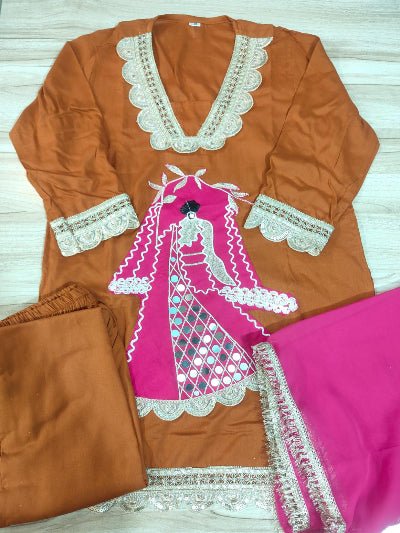 Mustard Lace Embroidery Luxurious Rayon 3 Piece Suit - BONYHUBSALWAR KAMEEZ