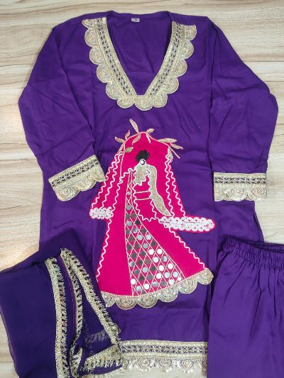 Purple Lace Embroidery Luxurious Rayon 3 Piece Suit - BONYHUBSALWAR KAMEEZ