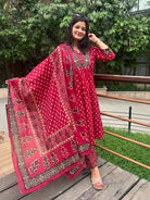 Red Premium Cotton Printed Anarkali Suit - BONYHUBSALWAR KAMEEZ