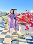 Lavender Purple Paisley Print Cotton Kurti Tulip Pant Dupatta Set - BONYHUBSALWAR KAMEEZ
