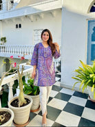 Lavender Purple Paisley Print Cotton Kurti Tulip Pant Dupatta Set - BONYHUBSALWAR KAMEEZ