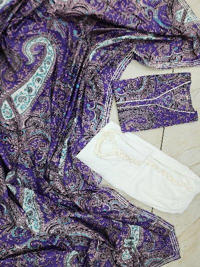 Lavender Purple Paisley Print Cotton Kurti Tulip Pant Dupatta Set - BONYHUBSALWAR KAMEEZ