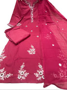 Rusty Red Embroidery Pure Cotton Straight Suit Set - BONYHUBSALWAR KAMEEZ