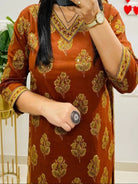 Mustard Yellow Block Printed Cotton Straight Suit Set - BONYHUBSALWAR KAMEEZ