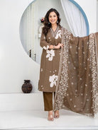 Plus Size Earthy Cotton Ethnic Embroidery Work Suit Set - BONYHUBSALWAR KAMEEZ