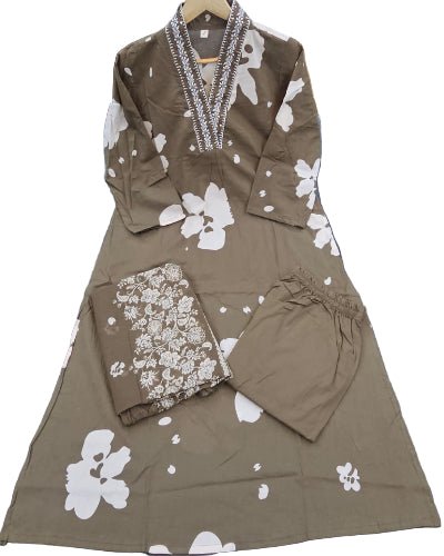 Plus Size Earthy Cotton Ethnic Embroidery Work Suit Set - BONYHUBSALWAR KAMEEZ