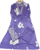 Plus Size Lavender Cotton Ethnic Embroidery Work Suit Set - BONYHUBSALWAR KAMEEZ