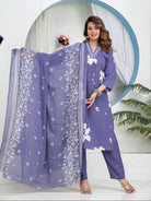 Plus Size Lavender Cotton Ethnic Embroidery Work Suit Set - BONYHUBSALWAR KAMEEZ