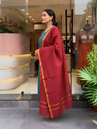 Dusty Green Maroon South Handloom Cotton Straight Suit Set - BONYHUBSALWAR KAMEEZ