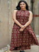 Rusty Red Halter Neck Ajrakh Cotton Kurti Palazzo Set Of 2 - BONYHUBSALWAR KAMEEZ