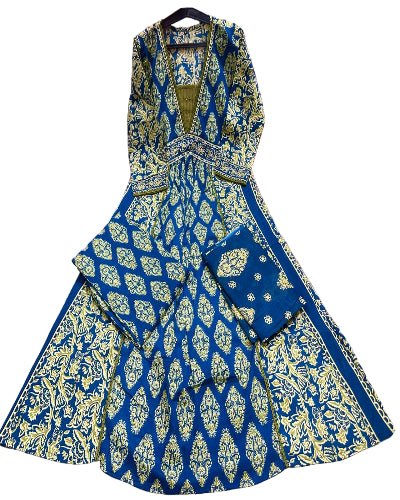 Classy Blue Embroidery Cotton Anarkali Suit - BONYHUBSALWAR KAMEEZ