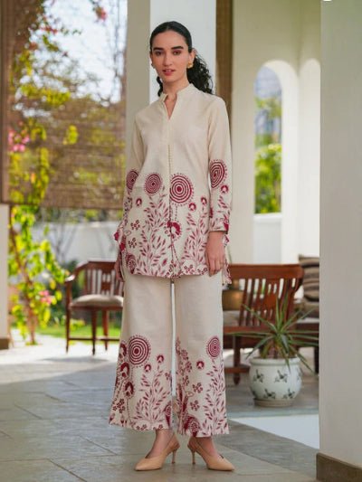 Beige Soft Cotton Flex Co - Ord Set Of 2 - BONYHUBSALWAR KAMEEZ