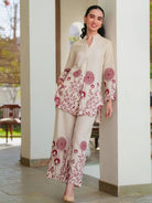 Beige Soft Cotton Flex Co - Ord Set Of 2 - BONYHUBSALWAR KAMEEZ