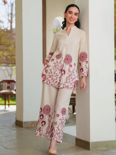 Beige Soft Cotton Flex Co - Ord Set Of 2 - BONYHUBSALWAR KAMEEZ