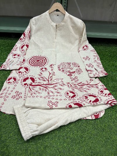 Beige Soft Cotton Flex Co - Ord Set Of 2 - BONYHUBSALWAR KAMEEZ