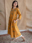 Corn Yellow Cotton Long Kurti Pant Set Of 2 - BONYHUBSALWAR KAMEEZ