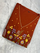 Rust Orange Cotton Embroidery Work Anarkali Suit Set - BONYHUBSALWAR KAMEEZ