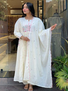 White Embroidery Cotton Anarkali Suit With Malmal Dupatta - BONYHUBSALWAR KAMEEZ