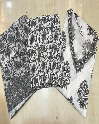 White & Black Cotton Traditional Straight Suit Set - BONYHUBSALWAR KAMEEZ