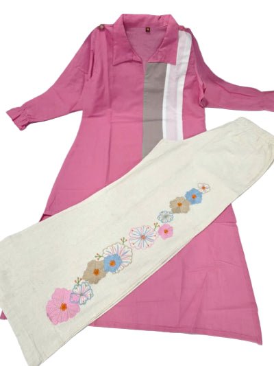 Blush Pink Cotton Classy Embroidery Co - Ord Set Of 2 - BONYHUBSALWAR KAMEEZ