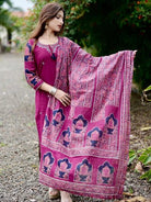 Dark Pink Cotton Embroidery Kurti Set with Dupatta - BONYHUBSALWAR KAMEEZ