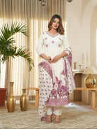 White Pure Cotton Embroidery Work Anarkali Suit - BONYHUBSALWAR KAMEEZ