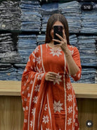 Orange Soft Cotton Beautiful A Line Straight Suit Set - BONYHUBSALWAR KAMEEZ