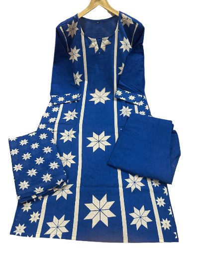 Navy Blue Soft Cotton Beautiful A Line Straight Suit Set - BONYHUBSALWAR KAMEEZ