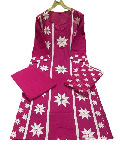 Dark Pink Soft Cotton Beautiful A Line Straight Suit Set - BONYHUBSALWAR KAMEEZ