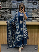 Navy Blue Soft Cotton Beautiful A Line Straight Suit Set - BONYHUBSALWAR KAMEEZ