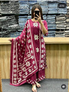 Dark Pink Soft Cotton Beautiful A Line Straight Suit Set - BONYHUBSALWAR KAMEEZ