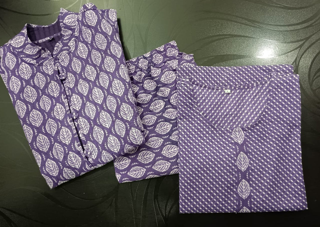 Purple Cotton Kurti Pant With Quilted Warm Jacket - BONYHUBSALWAR KAMEEZ