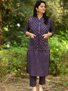 Purple Cotton Kurti Pant With Quilted Warm Jacket - BONYHUBSALWAR KAMEEZ