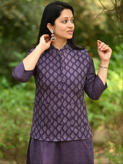 Purple Cotton Kurti Pant With Quilted Warm Jacket - BONYHUBSALWAR KAMEEZ