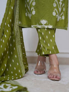 Green Cotton Straight Suit with Malamal Dupatta - BONYHUBSALWAR KAMEEZ