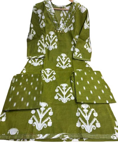 Green Cotton Straight Suit with Malamal Dupatta - BONYHUBSALWAR KAMEEZ