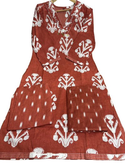 Brick Orange Cotton Straight Suit with Malamal Dupatta - BONYHUBSALWAR KAMEEZ