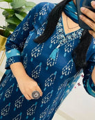 Blue Classy Print Cotton Straight Suit Set - BONYHUBSALWAR KAMEEZ