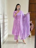 Lilac Chikankari Cotton Angharakha Anarkali Suit Set - BONYHUBSALWAR KAMEEZ