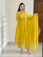 Yellow Chikankari Cotton Angharakha Anarkali Suit Set - BONYHUBSALWAR KAMEEZ