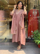 Mauve Gold Chanderi Embroidery Anarkali Suit - BONYHUBSALWAR KAMEEZ