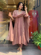 Mauve Gold Chanderi Embroidery Anarkali Suit - BONYHUBSALWAR KAMEEZ